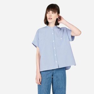 Everlane Poplin Collarless Short-Sleeve Shirt